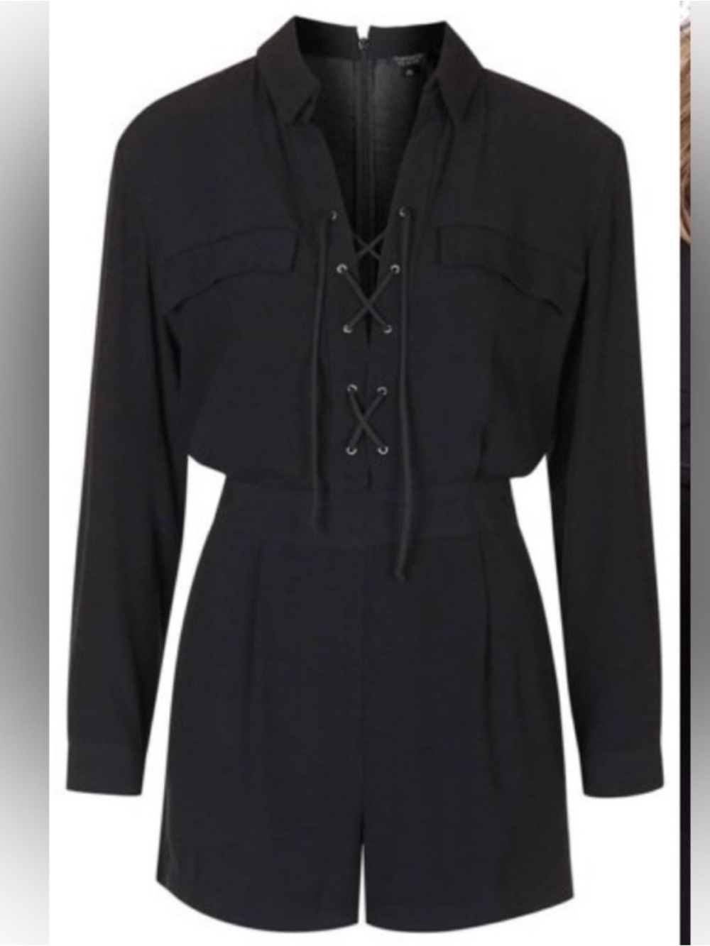 Topshop Black Lace-Up Long Sleeve Romper